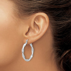 Sterling Silver Rhodium-plated Textured 3.7mm Twisted Hoop Earrings - 2