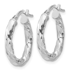 Sterling Silver Rh-plated Polished and Textured Twisted Oval Hoop Earrings - 3