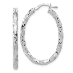 Sterling Silver Rh-plated Polished and Textured Twisted Oval Hoop Earrings - 4