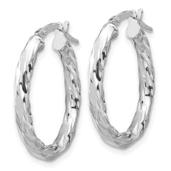 Sterling Silver Rh-plated Polished and Textured Twisted Oval Hoop Earrings