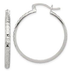 Sterling Silver Polished Diamond-Cut 3mm Round Hoop Earrings