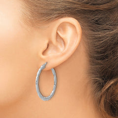 Sterling Silver RH-plated Polished and Textured Twisted Hoop Earrings - 5