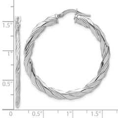 Sterling Silver RH-plated Polished and Textured Twisted Hoop Earrings - 5