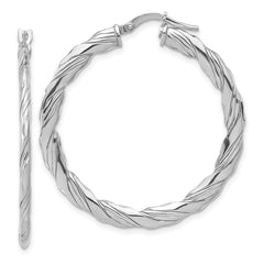 Sterling Silver RH-plated Polished and Textured Twisted Hoop Earrings - 5