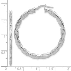 Sterling Silver RH-plated Polished and Textured Twisted Hoop Earrings - 6
