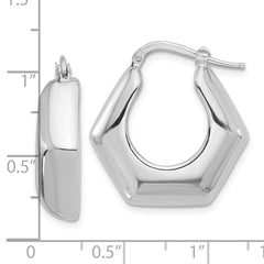 Sterling Silver Rhodium-plated Polished Hexagon Hoop Earrings