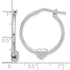 Sterling Silver Rhod-plated Polished Heart Large Round Hoop Earrings