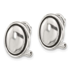 Sterling Silver Polished and Antiqued Oval Omega Back Earrings