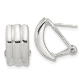 Sterling Silver Polished Striped Texture Omega Back Earrings