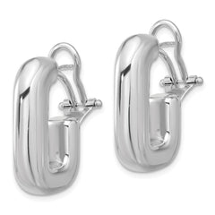 Sterling Silver RH-plated Polished J-Hoop Omega Back Post Earrings