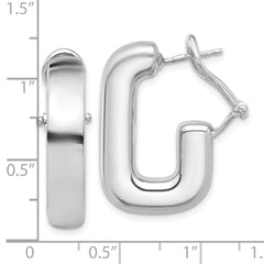 Sterling Silver RH-plated Polished J-Hoop Omega Back Post Earrings