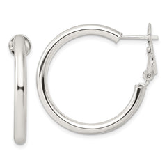 Sterling Silver Polished 3.25mm Omega Back Round Hoop Earrings