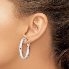 Sterling Silver Polished 4mm Omega Back Round Hoop Earrings