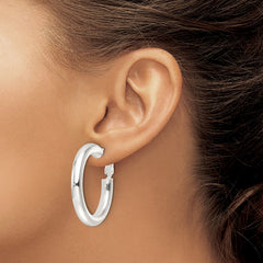 Sterling Silver Polished 35x5mm Omega Back Round Hoop Earrings