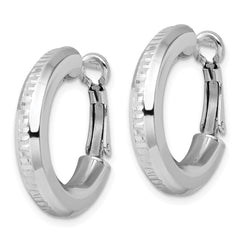 Sterling Silver RH-pltd D/C 4.75mm Omega Back Round Hoop Earrings - 2
