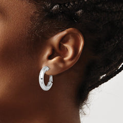 Sterling Silver RH-pltd D/C 4.75mm Omega Back Round Hoop Earrings - 2