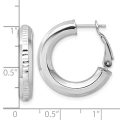 Sterling Silver RH-pltd D/C 4.75mm Omega Back Round Hoop Earrings - 2