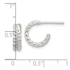 Sterling Silver E-coated Polished Braided Post C-Hoop Earrings