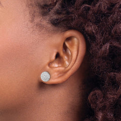 Sterling Silver Rhodium-plated Pavâ CZ Domed Post Earrings