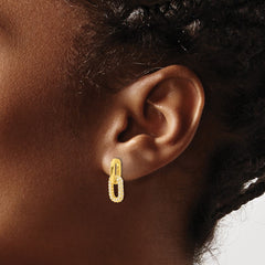 Sterling Silver Gold-tone Micro Pave CZ Link Design Post Dangle Earrings