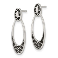 Sterling Silver Polished and Antiqued Oval Post Earrings