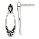 Sterling Silver Polished and Antiqued Oval Post Earrings