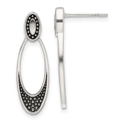 Sterling Silver Polished and Antiqued Oval Post Earrings