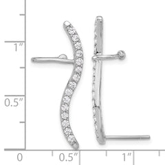 Sterling Silver Rhod-plated Polished Curved CZ Ear Cuff and Post Earrings