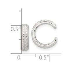 Sterling Silver E-Coating Polished and Textured Pair of 2 Cuff Earrings