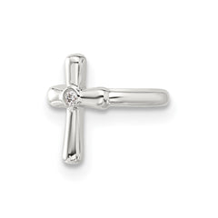 Sterling Silver E-coated Polished CZ Cross Single Cuff Earring