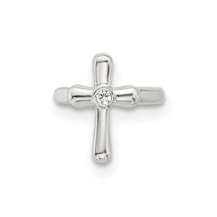 Sterling Silver E-coated Polished CZ Cross Single Cuff Earring