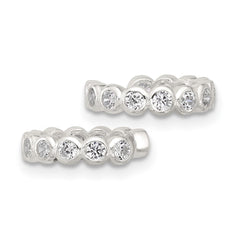 Sterling Silver E-Coating Polished CZ Bezel Pair of 2 Cuff Earrings
