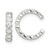 Sterling Silver E-Coating Polished CZ Bezel Pair of 2 Cuff Earrings