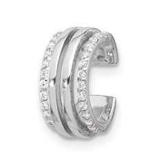 Sterling Silver Rhodium-plated Polished 4 Row CZ Single Cuff Earring