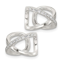 Sterling Silver E-Coating Polished CZ 'X' Pair of 2 Cuff Earrings