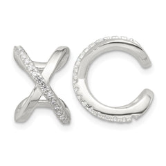 Sterling Silver E-Coating Polished CZ 'X' Pair of 2 Cuff Earrings
