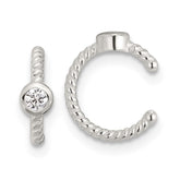 Sterling Silver E-Coating Polish Twisted Bezel CZ Pair of 2 Cuff Earrings
