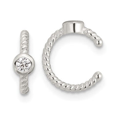 Sterling Silver E-Coating Polish Twisted Bezel CZ Pair of 2 Cuff Earrings