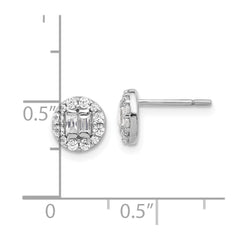 Sterling Silver Rhodium-plated Polished CZ Halo Cluster Post Earrings