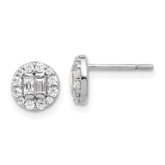 Sterling Silver Rhodium-plated Polished CZ Halo Cluster Post Earrings