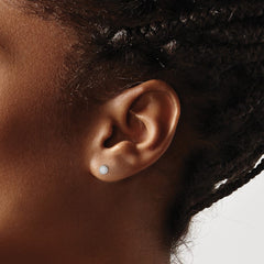 Sterling Silver Rhod-plated 3mm CZ Grooved Bezel Post Stud Earrings