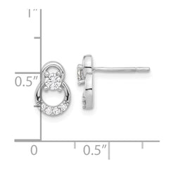 Sterling Silver Rhod-plated Polished Fancy CZ Double Circle Post Earrings