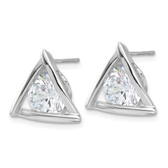 Sterling Silver Rhodium-plated Polished CZ Triangle Post Earrings
