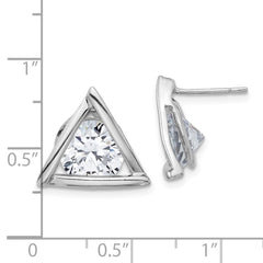 Sterling Silver Rhodium-plated Polished CZ Triangle Post Earrings