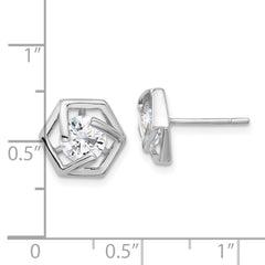 Sterling Silver Rhodium-plated Polished CZ Hexagon Post Earrings
