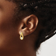 Sterling Silver Gold-tone Polished CZ Teardrop Post Earrings