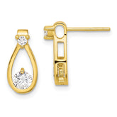 Sterling Silver Gold-tone Polished CZ Teardrop Post Earrings