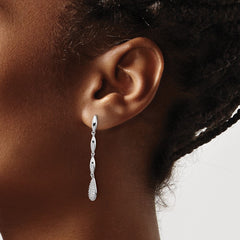 Sterling Silver Rhod-plated Polished CZ Teardrop Post Dangle Earrings - 2