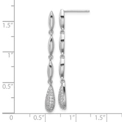 Sterling Silver Rhod-plated Polished CZ Teardrop Post Dangle Earrings - 2