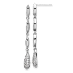 Sterling Silver Rhod-plated Polished CZ Teardrop Post Dangle Earrings - 2